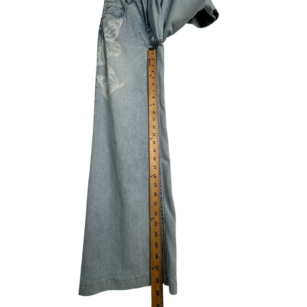 Vintage BUTTERFLY Wide Leg High Waist Rise Jeans 26 Light Wash Boho VNTG y2k - Picture 6 of 6
